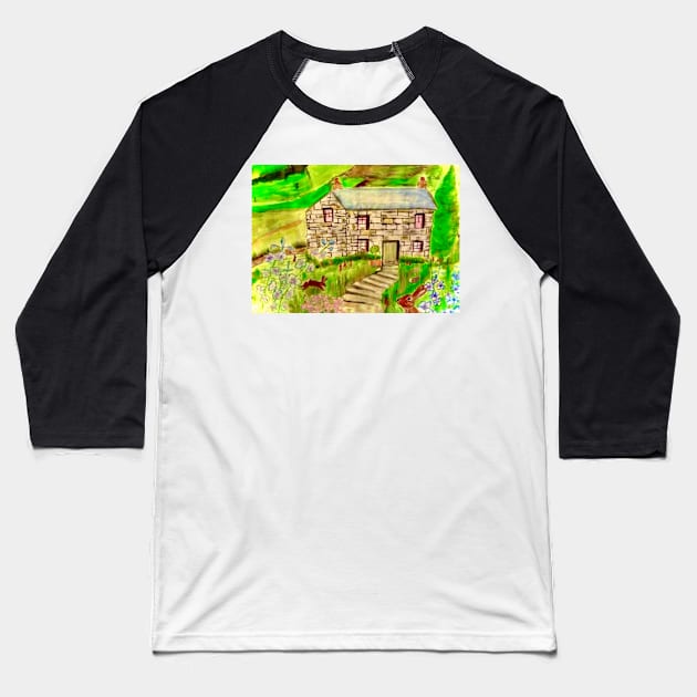 Storybook Cottage Baseball T-Shirt by YollieBeeArt